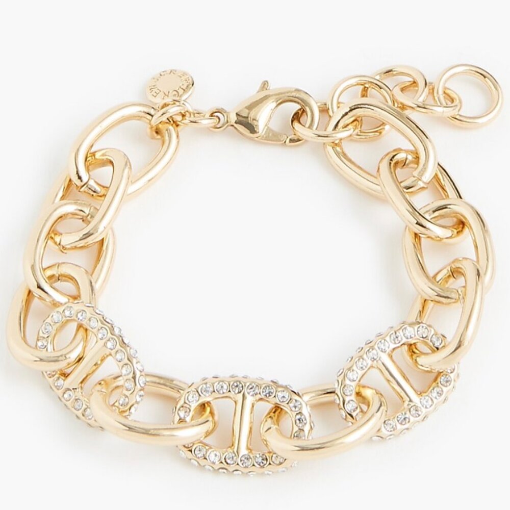 Chunky Gold Crystal Bracelet Statement Sparkly Rhinestone Glam NWT